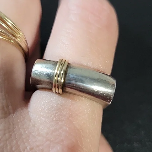 Vintage Unisex Ring Silver And 14kGold Ring - Picture 3 of 9
